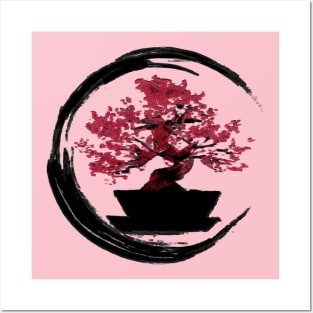 moyogi cherry blossom bonsai - Sumi inspired enso circle bonsai tree Posters and Art